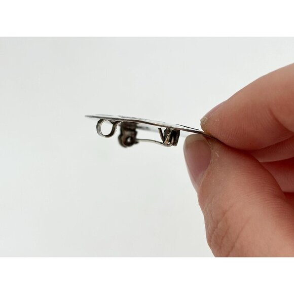 Taxco Sterling Silver Abalone Mexican Round Abstract Vintage Brooch Pendant - Picture 7 of 10